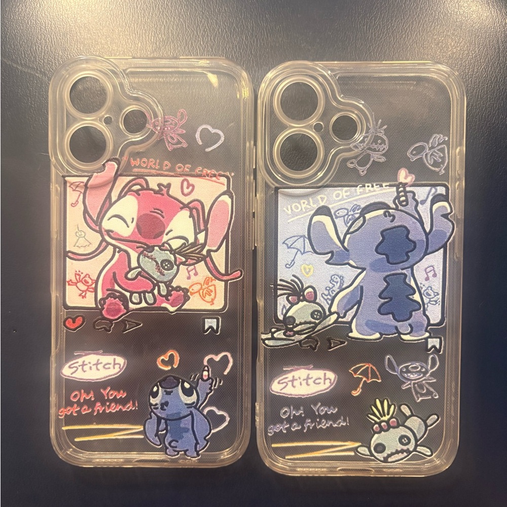 Stitch and Angel Themed Phone Cases - Clear
